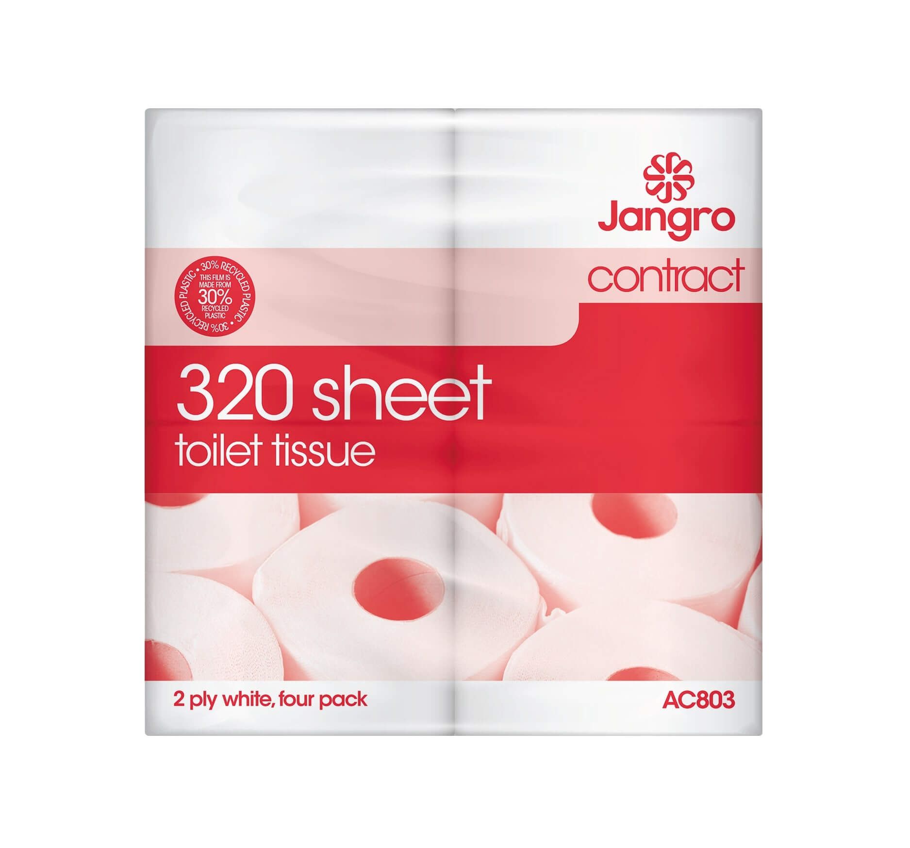 Jangro CONTRACT 320 Sheet Toilet Roll 4 Pack 2-Ply